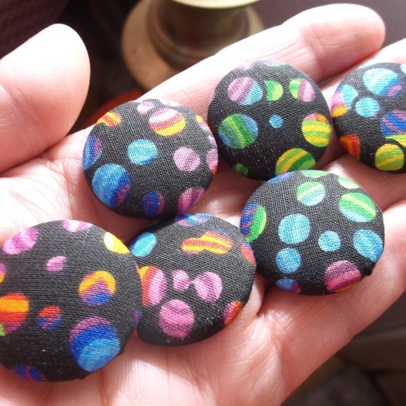 New 6 Black Multi Colors Polka Dot Fabric Covered Buttons 1 1/8 inch Gift - Picture 5 of 5